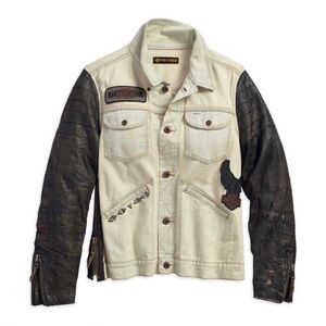Harley-Davidson® Women's Leather Sleeve Denim Casual Moto Jacket size XL